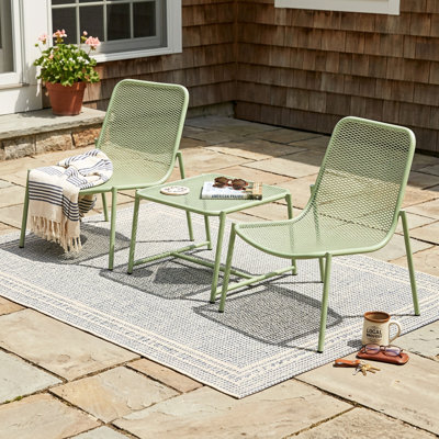 Outdoor 3-Piece Conversation Set With IRON Frame - 2 Mesh Chairs & 1 Side Table