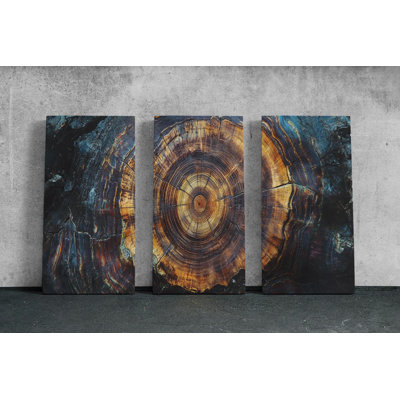 Canvas Wall Art Rustic Earth Tones: Petrified Wood Texture Triptych, Organic Design (Museum-Grade Canvas, Ready To Hang or Rolled), Painting Reproduction