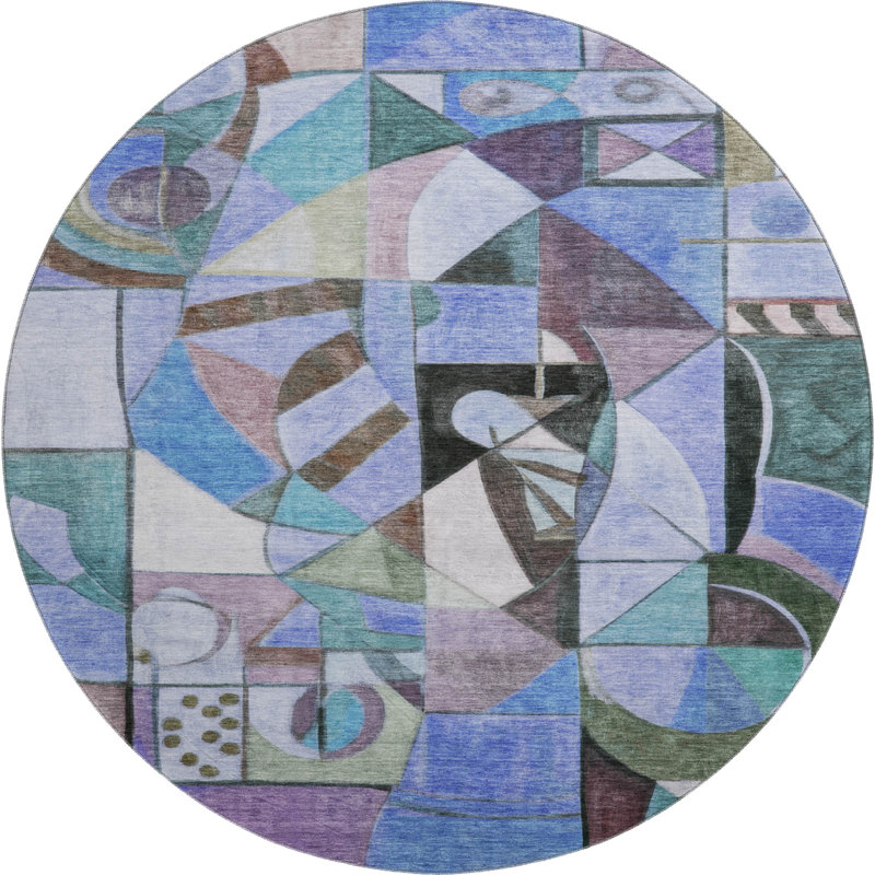 Premium Machine Washable Lubbers AMF1758 Abstract Rug, Round 8'