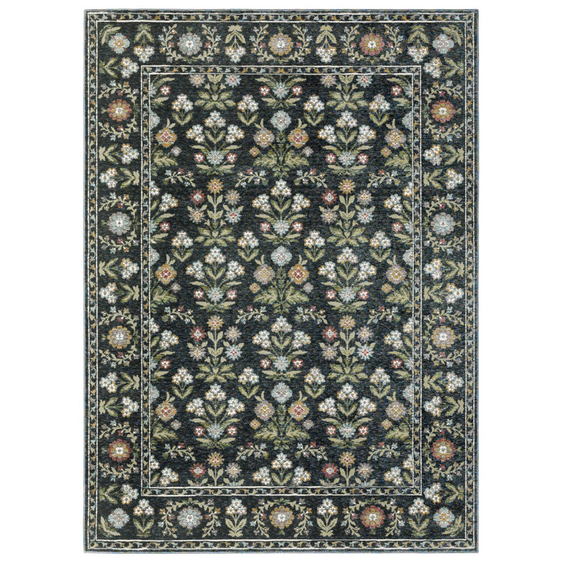 Tapis bleu / multicolore Adela, Rectangle 5 pi 3 po x 7 pi 7 po