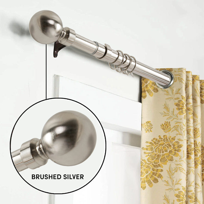 Waloo Premium-Quality Adjustable Plain Metal Curtain Rod for Heavy Room Darkening Panels (with Finials), 70-120cm