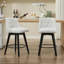 007-360° Swivel Bar Stools Set of 2-Modern 25" Counter Height Stools with Stain-Resistant Line&Button Tufted Back, Solid Wood Frame Barstools for Kitchen Island, Cafe or Home Bar, Easy Assembly White