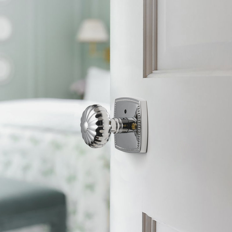 Pumpkin-Shaped Privacy Door Knob With Keyless Lock, Polished Chrome