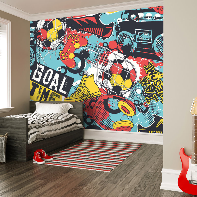 2.4m x 3m Smooth Wallpaper Roll, Red/Blue
