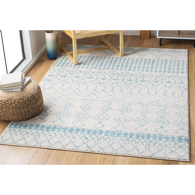 Tapis ivoire / turquoise Stutz Southwestern, Rectangle 10 pi x 13 pi