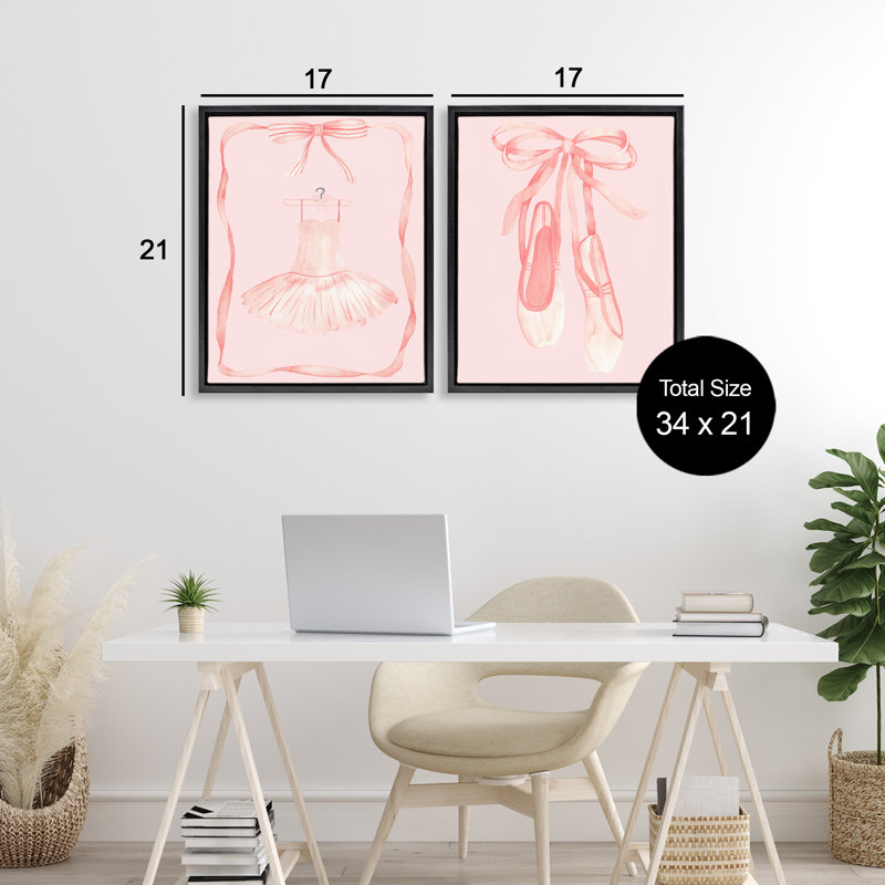 Ensemble de cadres flottants 2 pièces pour robe et ballerine pastel, design par Nina Jacobs, H 21 po x l 17 po