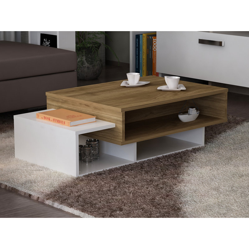 Modern Coffee Table with Additional Storage, White & Walnut, 41.3 x 12.6 x 23.6 inches | 100% Melamine Coated Particle Board, Thickness: 0.7 inches | Multipurpose Design for Living Room & Office Use, Sleek & Stylish