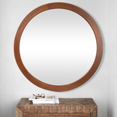 Round Wood Mirror 36 Inch,Circle Mirror with Walnut Frame for Wall,Rustic Decorative Round Wall Mirror for Bathroom Bedroom Entryway（Walnut Brown）