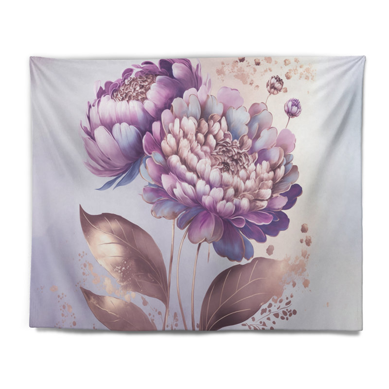 Tapisserie en polyester rose avec fleurs Zinnia II et punaises, H 50 po x l 60 po
