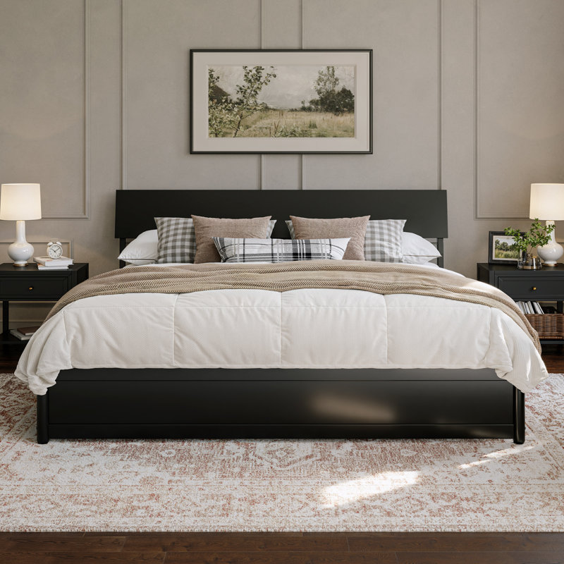 Norla Wood Platform Bed with Storage Drawers, Black, King