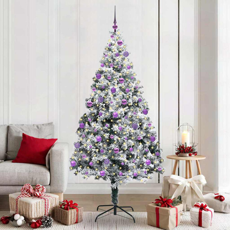  Artificial Christmas Tree with 300 LEDs with Stand Green, 6.89' H, Purple