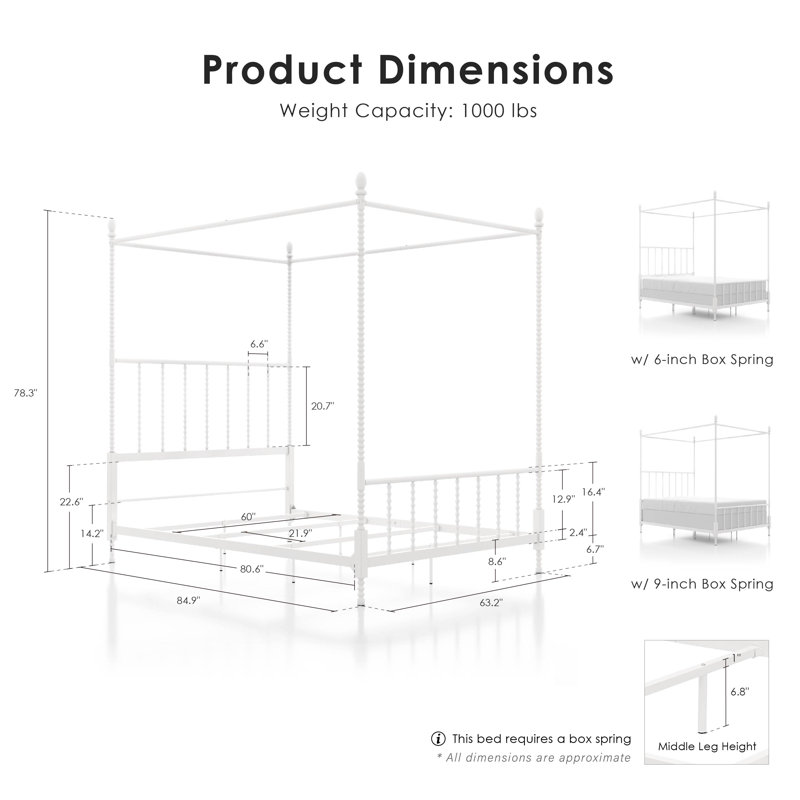 Magdaleno Metal Canopy Bed, White, Queen