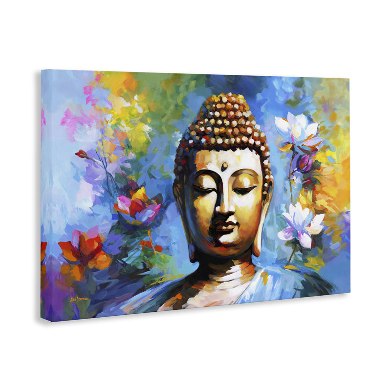  Art mural sur toile Bouddha avec lotus lumineux par Leon Devenice, H 30 po x l 45 po