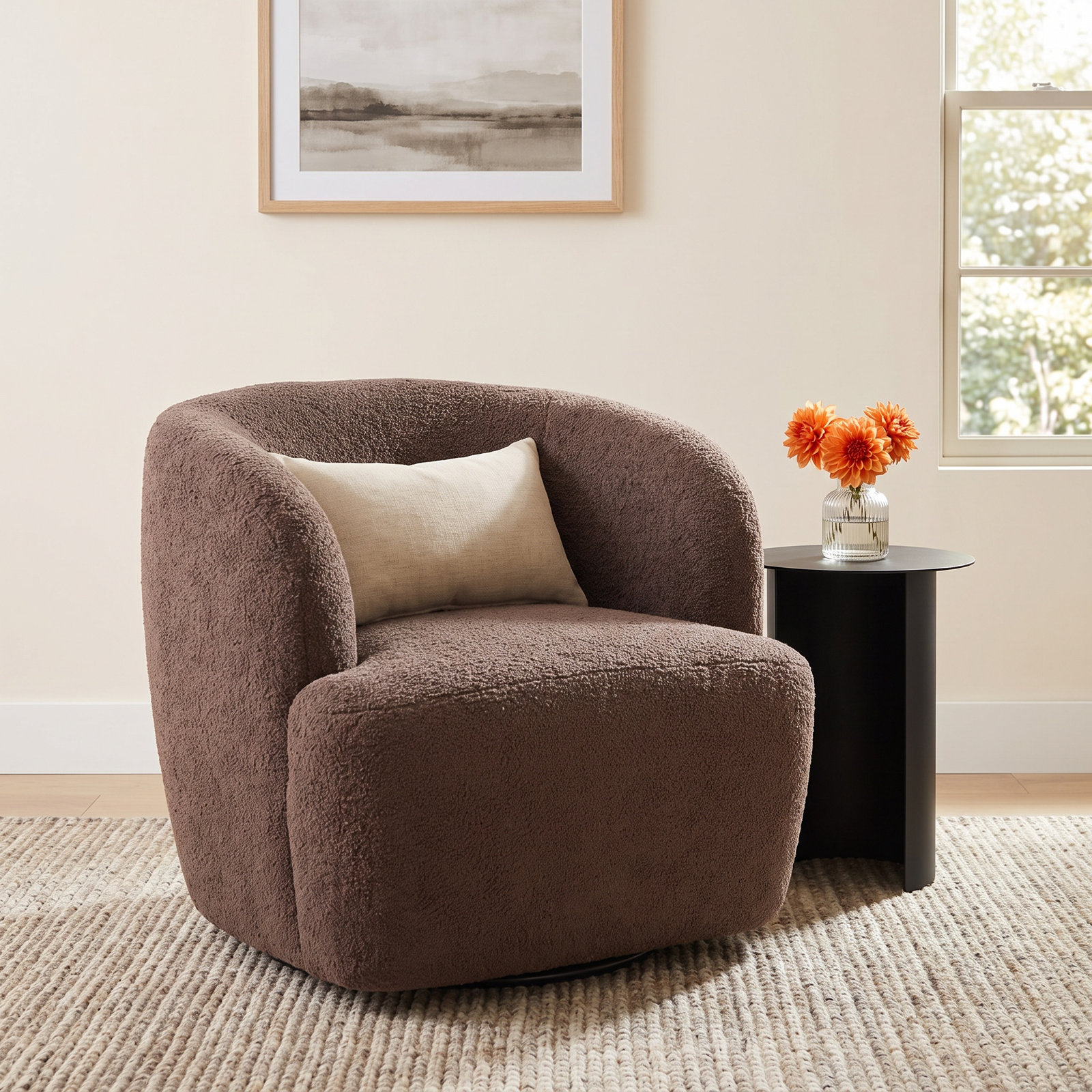Coleson Swivel Armchair, Brown 100% Polyester