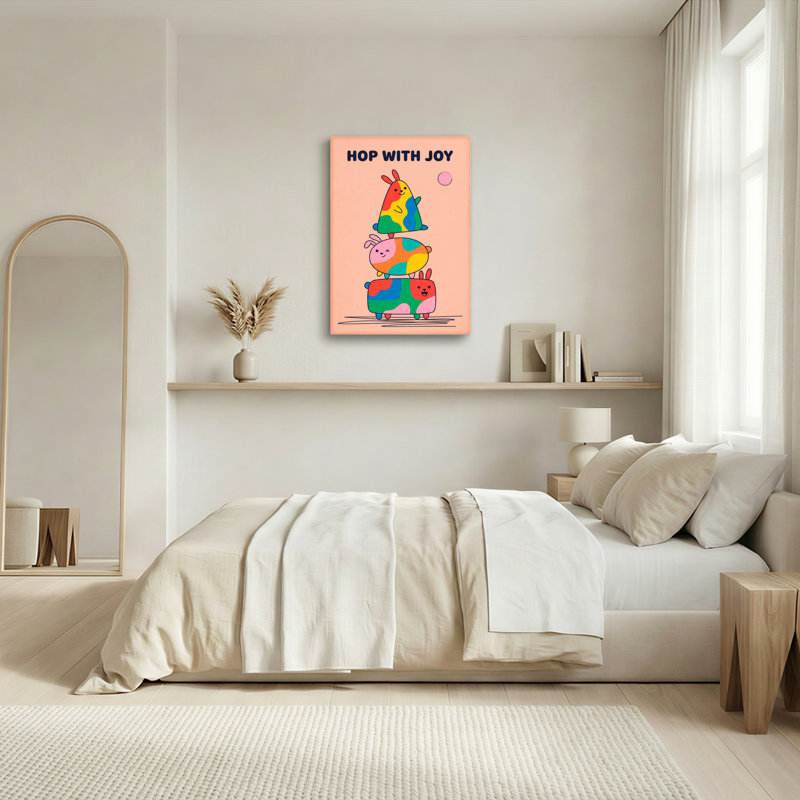 Ensemble de 1 tableau sur toile tendue représentant des lapins colorés empilés, H 18 po x l 12 po