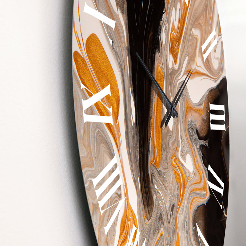 Horloge murale orange et noire Marble Waves III, Moyen