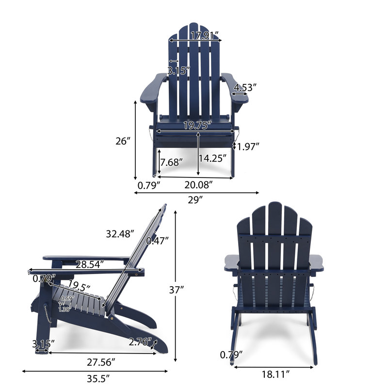 Lilwenn Foldable Outdoor Adirondack Chair, Blue Navy