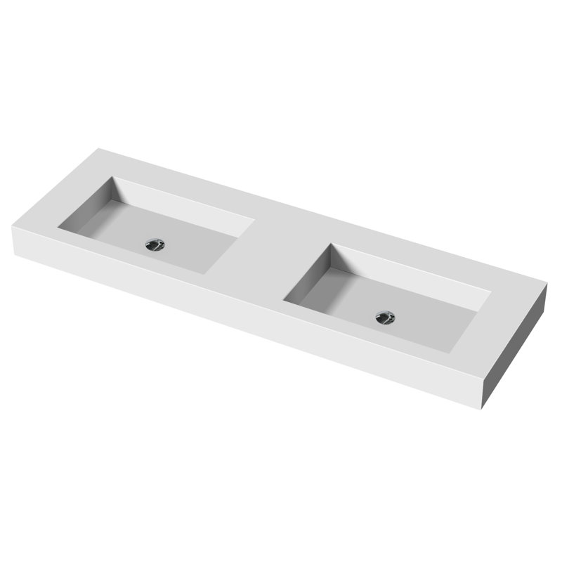 Lavabo de salle de bain en résine solide pour salle de bain - blanc mat, 4,33 po de hauteur, 64,2 po de profondeur, adaptable à tout style de décor