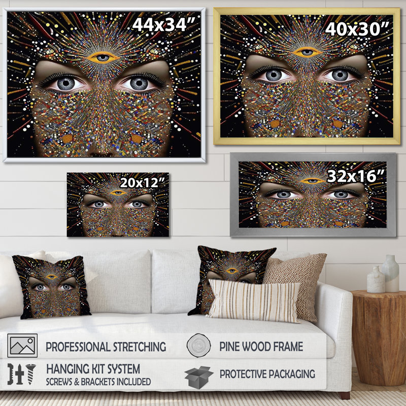 " Sacred Vision Third Eye Vision ", 12" H x 20" W x 1" D, Gold Single Picture Framed