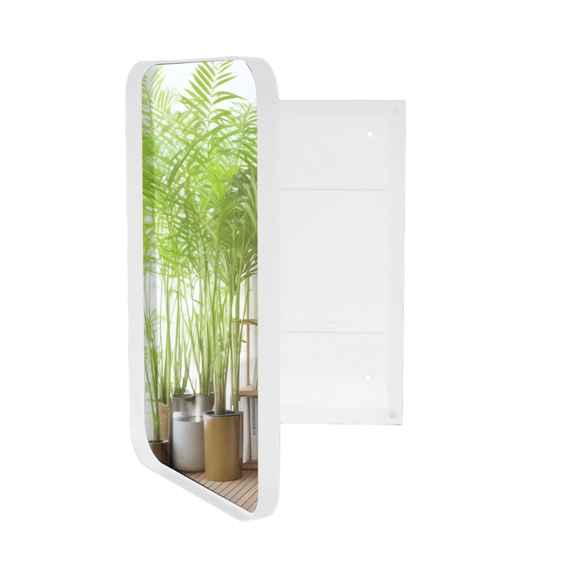 Armoire de rangement moderne pour salle de bain rectangulaire avec miroir 23,6 po x 15,7 po Modern, Blanc