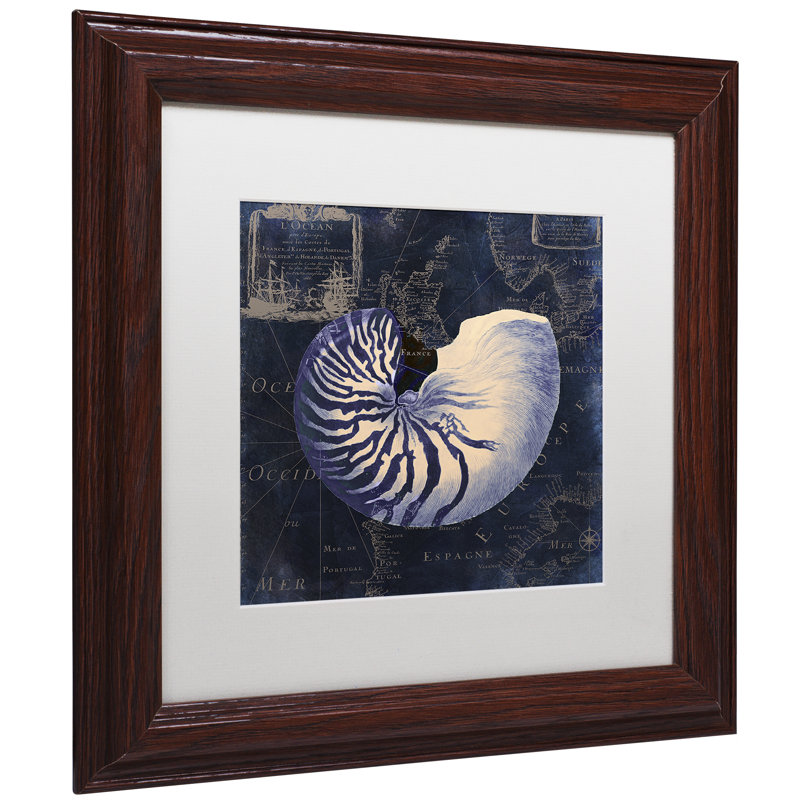 «Jadaya Maritime Blues V» par Color Bakery, impression encadrée, H 16 po x l 16 po x P 0,5 po, Toile avec cadre brun, Blanc