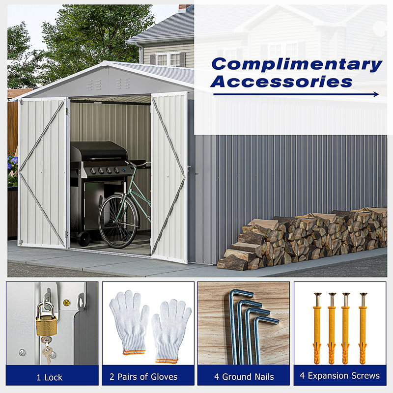 8 X 12 FT Outdoor Storage Shed, Gray, 79.27" H x 94.63" W x 146" D
