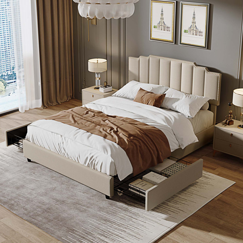 Upholstered Bed, Beige