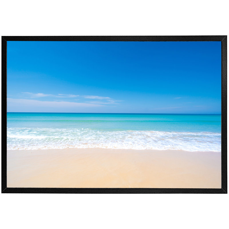 Damron Nature Landscape View Of Beautiful Tropical Beach And Sea In Sunny Day - Single Picture Frame Print, Black Framed