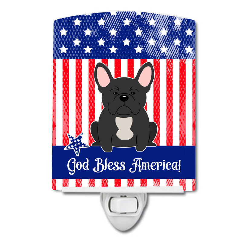 Éclairage de nuit en céramique patriotique usa carlin, Bouledogue français noir
