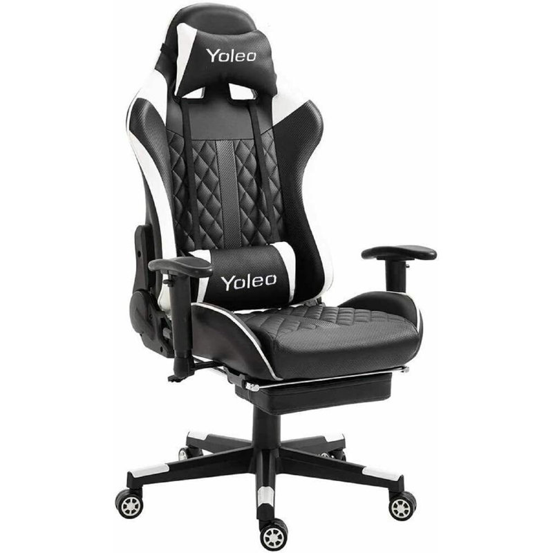 Yoleo Adjustable Reclining Ergonomic Faux Leather Swiveling PC & Racing Game Chair, White