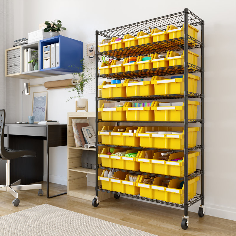 Étagère de rangement à 36 niveaux à 36 niveaux et 24 paniers avec roulettes 36 po, Noir/jaune