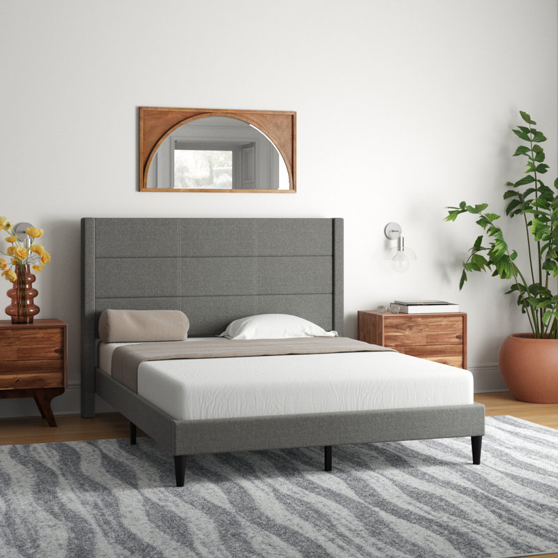 Chanee Upholstered Wingback Bed, Queen, Stone