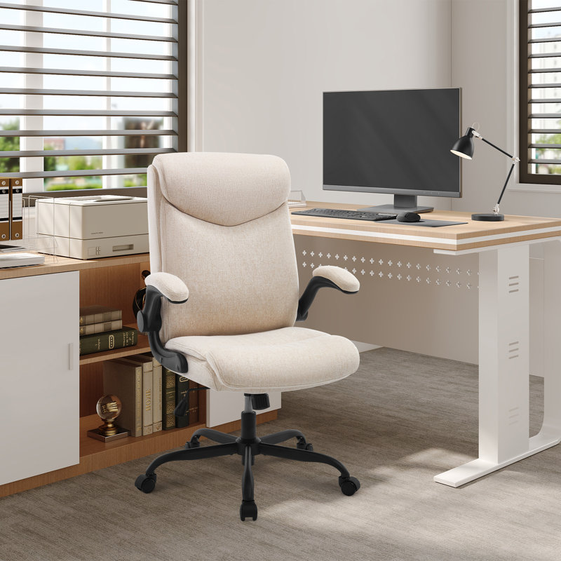 Office Chair, Executive Chair, Ergonomic Chair, Tilting Function, Headrest, Folding Armrests, Padded Seat, Cream