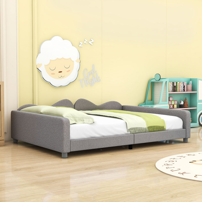 Upholstered Daybed with Cloud-Shaped Backrest, Gray, Full/Double