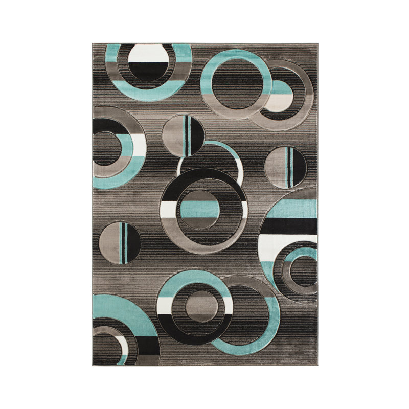 Tapis gris / turquoise Adonia, Rectangle 5 pi 2 po x 7 pi 5 po
