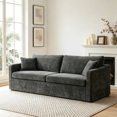 Canapé de 86,61 po en chenille 2 places avec housse, canapé confortable à assise profonde, grand canapé moderne avec accoudoirs larges et coussins, canapé de maison à cadre en bois pour le salon