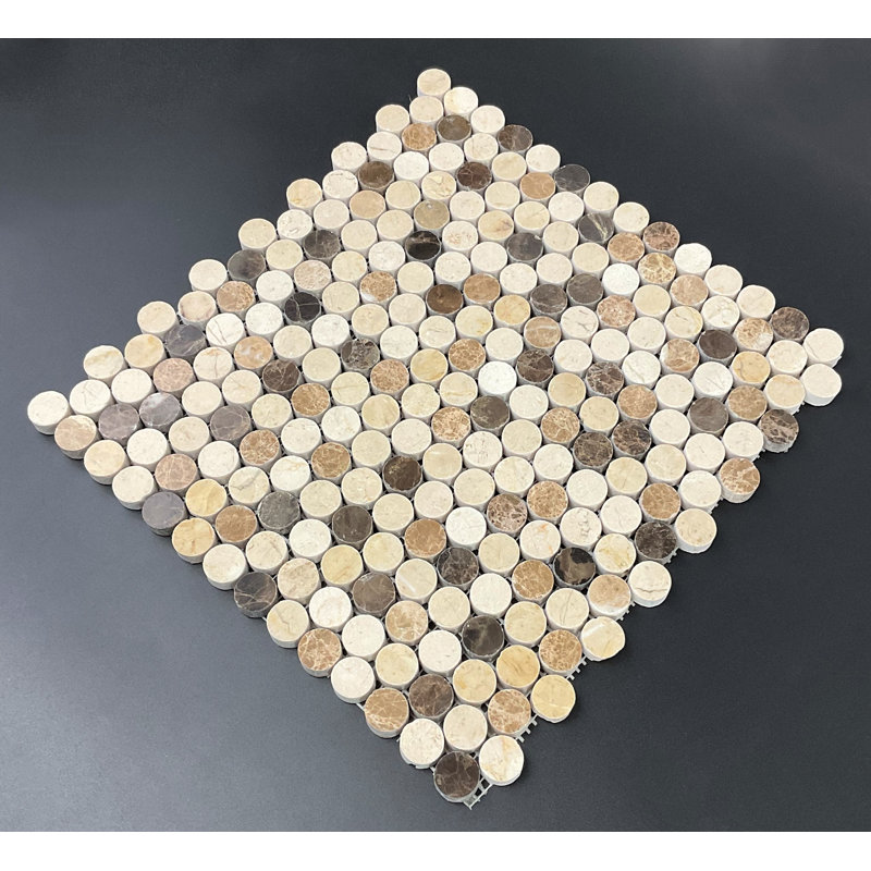 Carreau de mosaïque rond 0,75 "x 0,75", Crème Marfil / Empereur foncé / Empereur clair