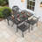 Sereen 5-Piece 58.27'' L 34.65 " W Rectangular Table Cast Aluminum Outdoor Dining Set with Umbrella Hole and Brown Cushions