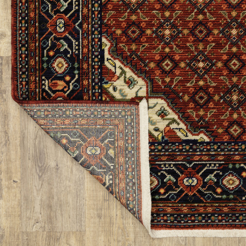 Tapis de couloir oriental bleu et rouge tissé à la machine 2 pi x 10 pi avec frange