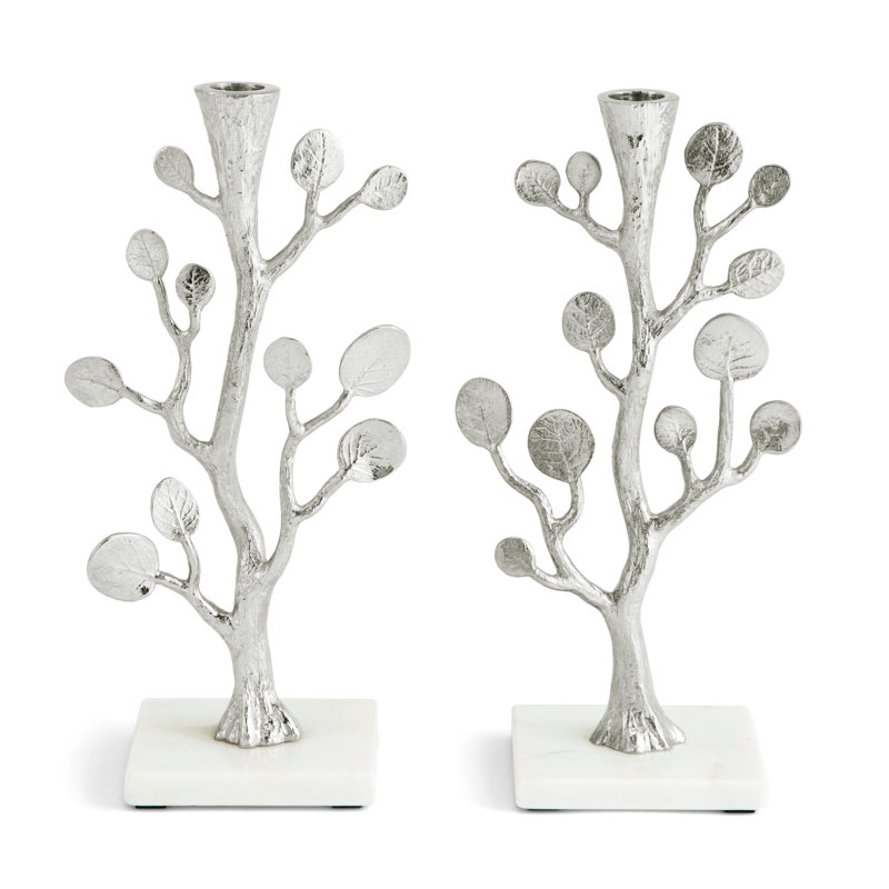 Botanical Leaf Candleholders, Silver