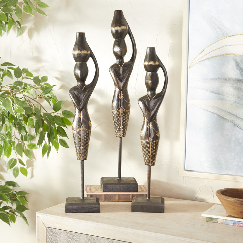 Ensemble de 3 statues en bois Eisner