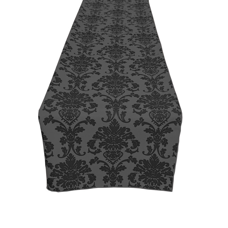 Poplin Damask Table Runner, 90" L x 12" W, Charcoal