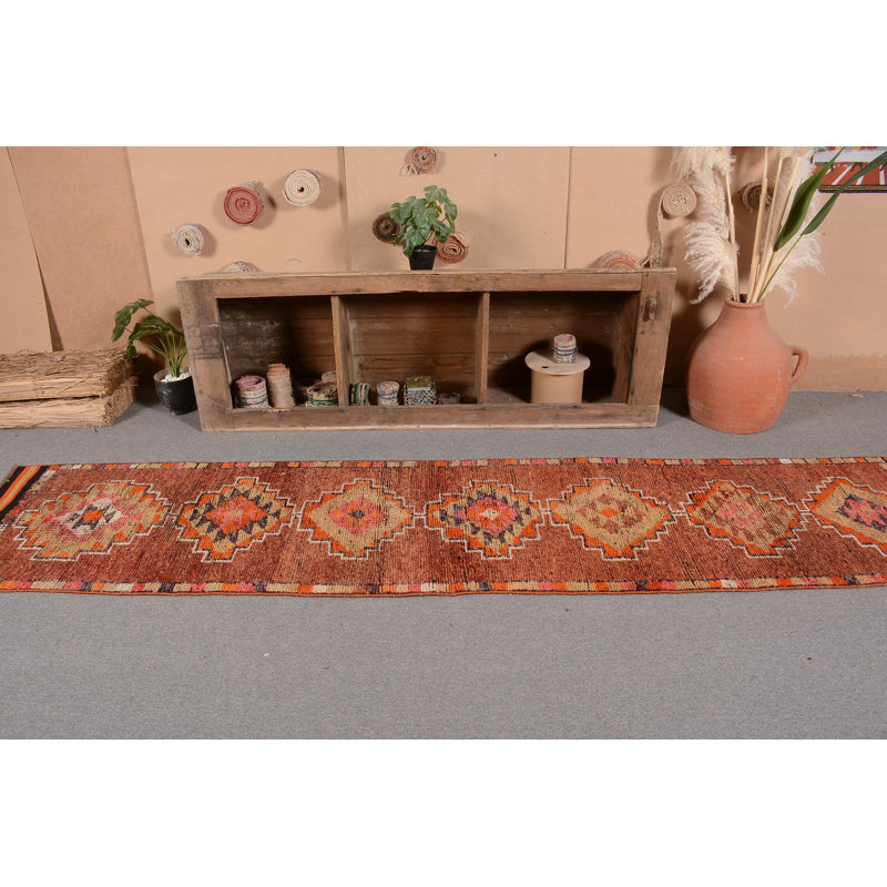 Tapis de couloir brun, tapis turcs, tapis tissés à la main, tapis rétro, tapis géométriques