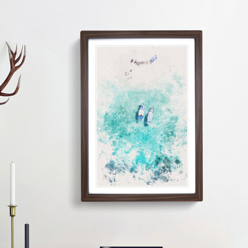Boats in the Maldives - Picture Frame Painting Print, Walnut Framed, 87cm H x 62cm W x 2cm D