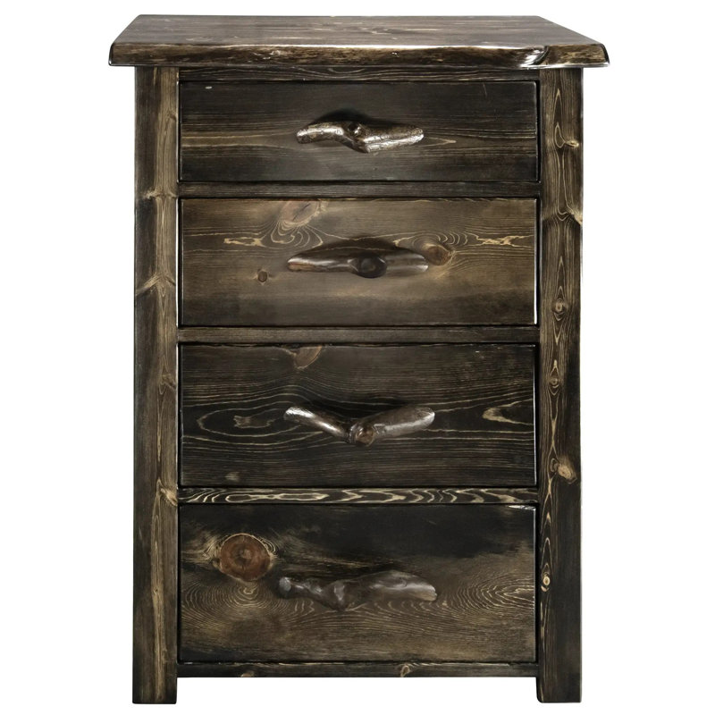Commode 4 tiroirs Big Edge avec teinture jacobine et laque transparente, Teinture jacobien / laque transparente
