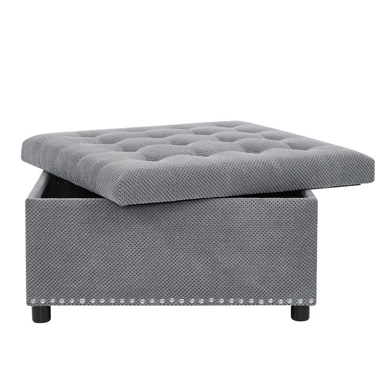 Upholstered Ottoman with Storage, Light Gray