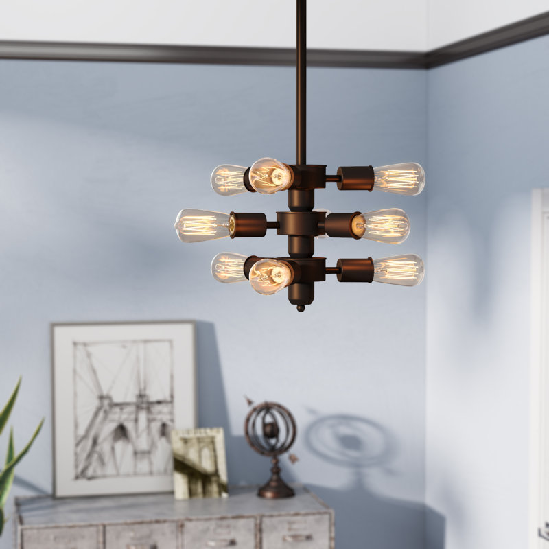 Lustre linéaire moderne Spoutnik à 9 lumières Manolis, H 23 po x l 23 po x P 16 po