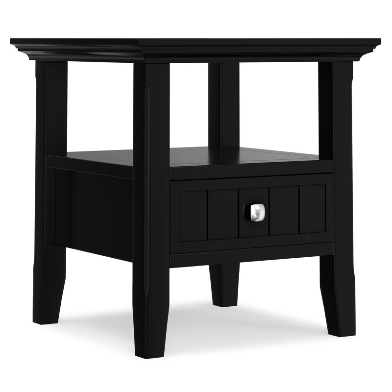 Acadian Solid Wood Transitional End Table with Drawer and Open Shelf