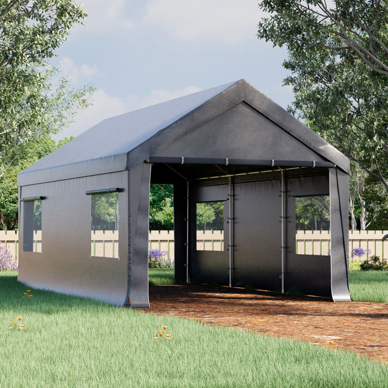 Car Canopy Portable Garage, Heavy Duty Car Port With Roll-up Ventilated Windows , Uv Resistant Waterproof All-season Tarp For Car, Boat And Emergency Shelter, White/ Black/ Yellow