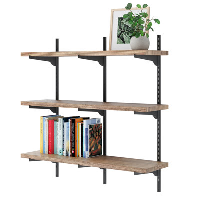 36" Long Floating Bookshelves With Adjustable Bracket, Living Room Shelves, Hanging Shelves For Wall, Real Wood Shelves, Farmhouse & Rustic Decor, 3 Tier, Burnt Board&Black Bracket